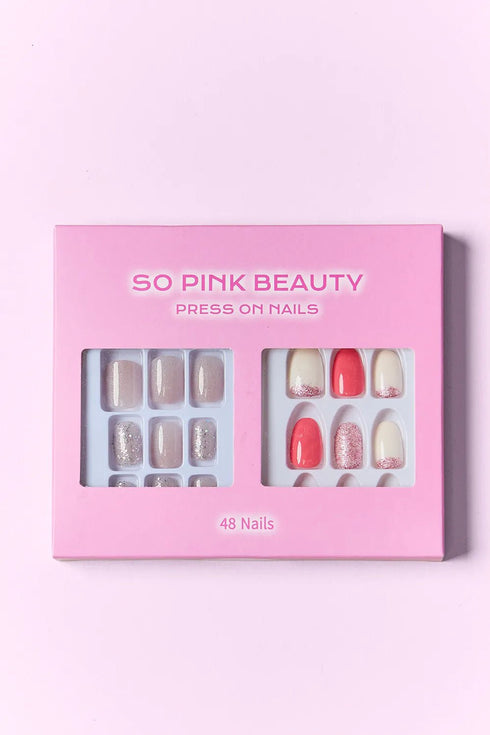 SO PINK BEAUTY Press On Nails 2 Packs - LISA MARIE BOUTIQUE - Pop of Pink - One Size -