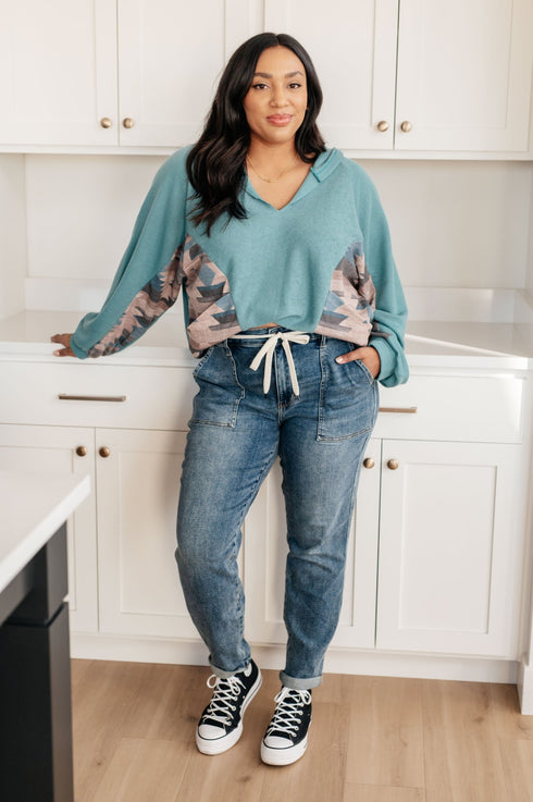 Southwest Sunrise Patchwork Hoodie - LISA MARIE BOUTIQUE - Tops - Small -