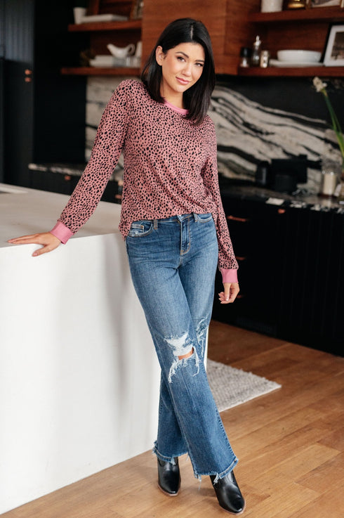 Spotted Around Town Long Sleeve Top - LISA MARIE BOUTIQUE - Tops - Small -