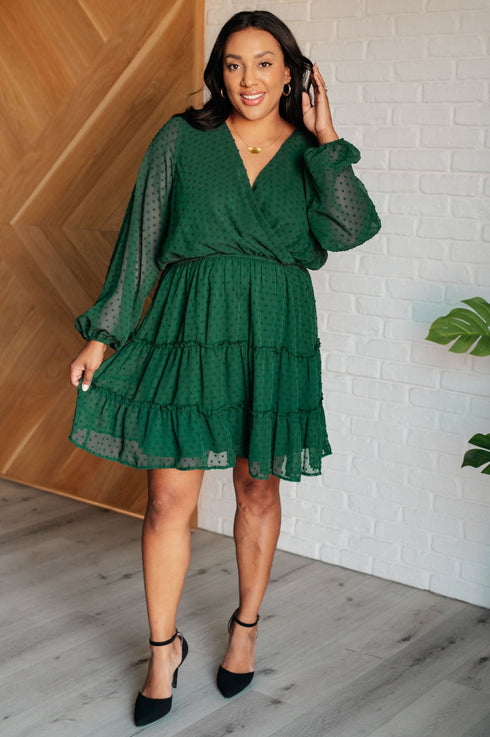 Starlit Glow V - Neck Tiered Dress in Hunter Green - LISA MARIE BOUTIQUE - Dresses - Small -
