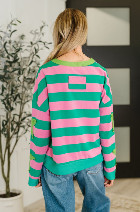 Stars On Stripes Patchwork Striped Sweatshirt - LISA MARIE BOUTIQUE - Womens - Small -