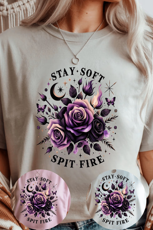 Stay Soft Spit Fire T-Shirt - LISA MARIE BOUTIQUE - S - White Gildan Tee -