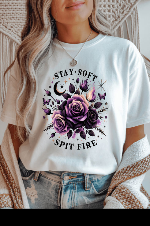 Stay Soft Spit Fire T-Shirt - LISA MARIE BOUTIQUE - S - White Gildan Tee -