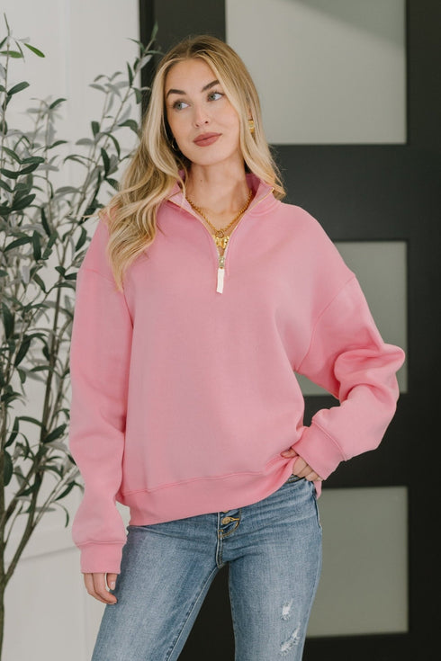 Sweater Weather Half Zip High Neck Pullover in Dark Pink - LISA MARIE BOUTIQUE - Womens - Small -