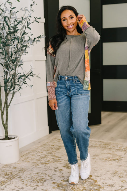 Sweet as Pie Color Block Relaxed Long Sleeve - LISA MARIE BOUTIQUE - Womens - Small -