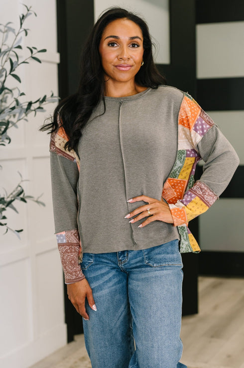 Sweet as Pie Color Block Relaxed Long Sleeve - LISA MARIE BOUTIQUE - Womens - Small -