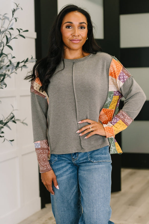 Sweet as Pie Color Block Relaxed Long Sleeve - LISA MARIE BOUTIQUE - Womens - Small -