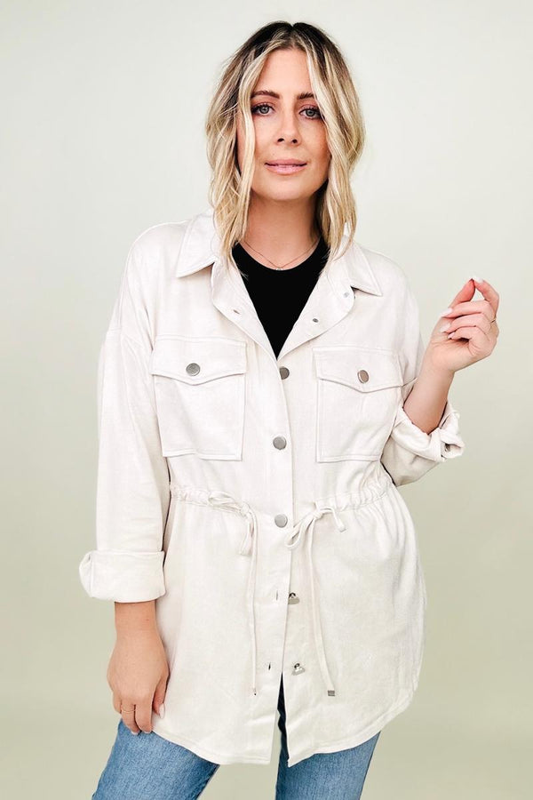 Cotton Bleu Faux Suede Shirt Jacket - LISA MARIE BOUTIQUE