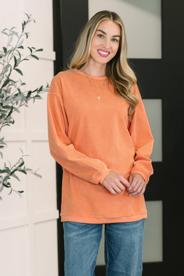 Taking A Drive Oversized Corded Sweatshirt - LISA MARIE BOUTIQUE - Womens - Small -