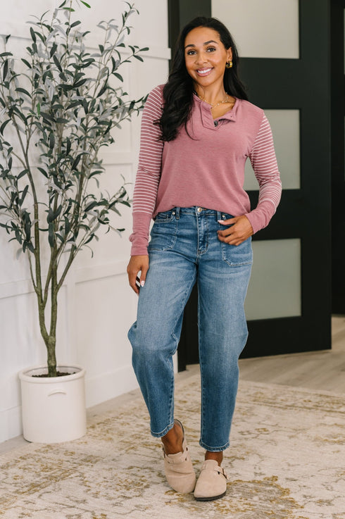 Talk to Me Long Sleeve Henley in Vintage Marsala - LISA MARIE BOUTIQUE - Womens - Small -