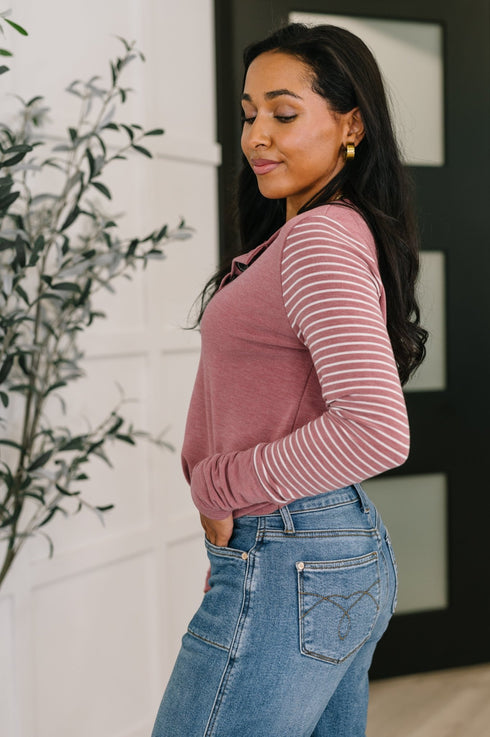 Talk to Me Long Sleeve Henley in Vintage Marsala - LISA MARIE BOUTIQUE - Womens - Small -