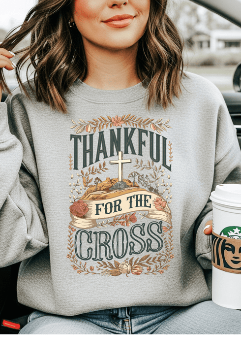 Thankful for the Cross Sweatshirt - LISA MARIE BOUTIQUE - S - Sports Grey Gildan Sweatshirt -