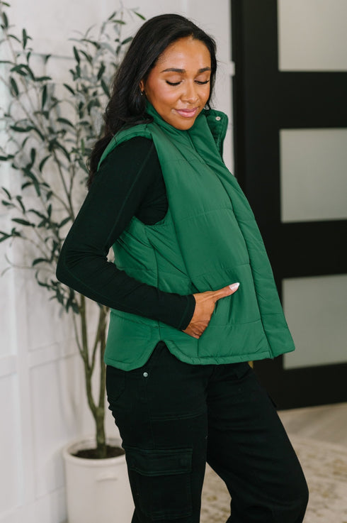 That's What I'm Talkin' About Puffer Vest in Hunter Green - LISA MARIE BOUTIQUE - Womens - Small -