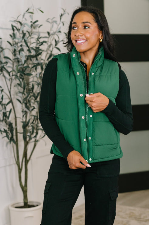 That's What I'm Talkin' About Puffer Vest in Hunter Green - LISA MARIE BOUTIQUE - Womens - Small -