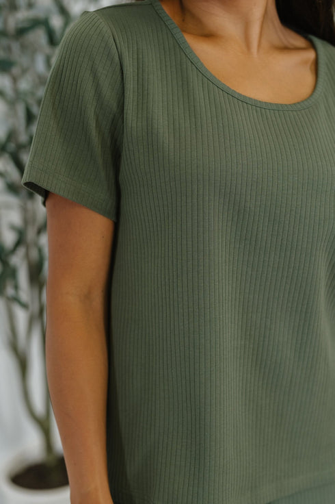 Thyme Boxy Tee in Dusty Pine - LISA MARIE BOUTIQUE - Womens - XS -