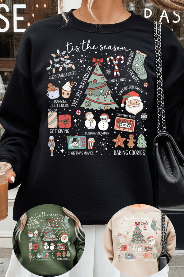 Tis The Season Sweatshirt - LISA MARIE BOUTIQUE - S - Black Gildan Sweatshirt -