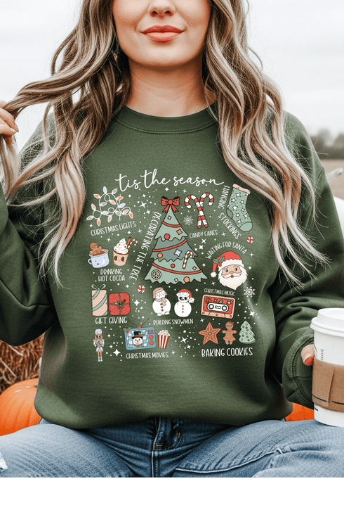 Tis The Season Sweatshirt - LISA MARIE BOUTIQUE - S - Military Green Gildan Sweatshirt -