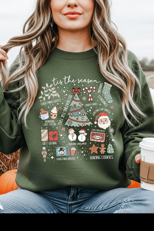Tis The Season Sweatshirt - LISA MARIE BOUTIQUE - S - Military Green Gildan Sweatshirt -