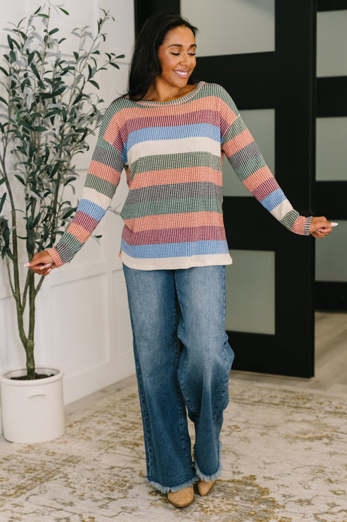 To Be Determined Drop Shoulder Top in Rust, Olive and Blue - LISA MARIE BOUTIQUE - Womens - Small -