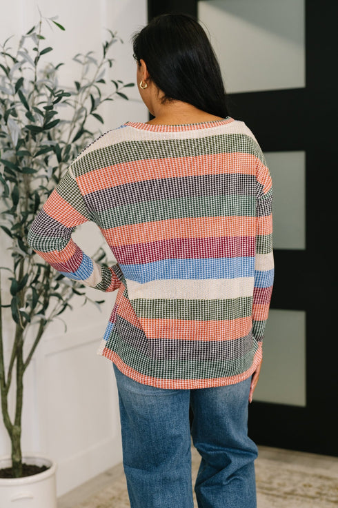 To Be Determined Drop Shoulder Top in Rust, Olive and Blue - LISA MARIE BOUTIQUE - Womens - Small -