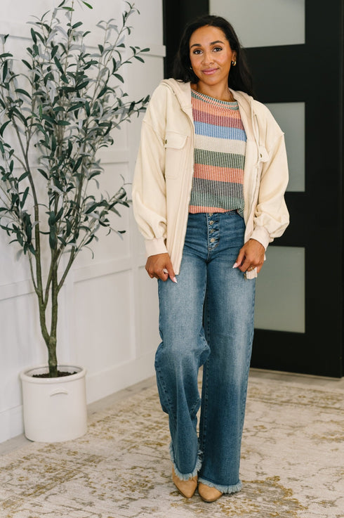 To Be Determined Drop Shoulder Top in Rust, Olive and Blue - LISA MARIE BOUTIQUE - Womens - Small -