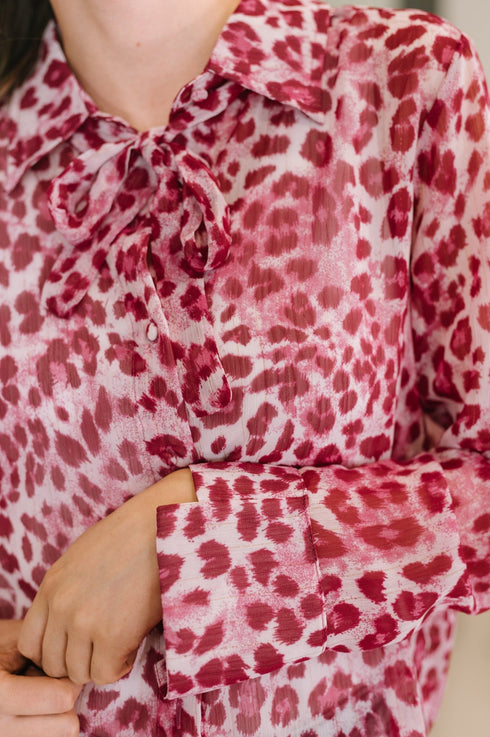 Totally Not Dramatic Leopard Print Button Down in Hot Pink - LISA MARIE BOUTIQUE - Womens - Small -