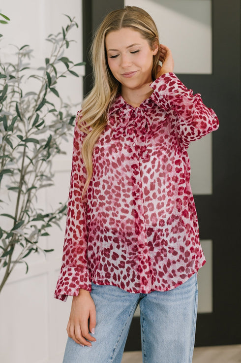 Totally Not Dramatic Leopard Print Button Down in Hot Pink - LISA MARIE BOUTIQUE - Womens - Small -