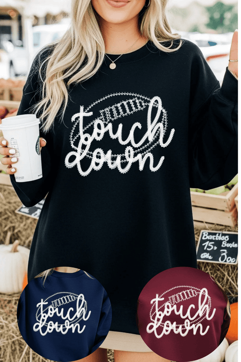 Touch Down Sweatshirt - LISA MARIE BOUTIQUE - Graphic Tee - S - Black Gildan Sweatshirt -