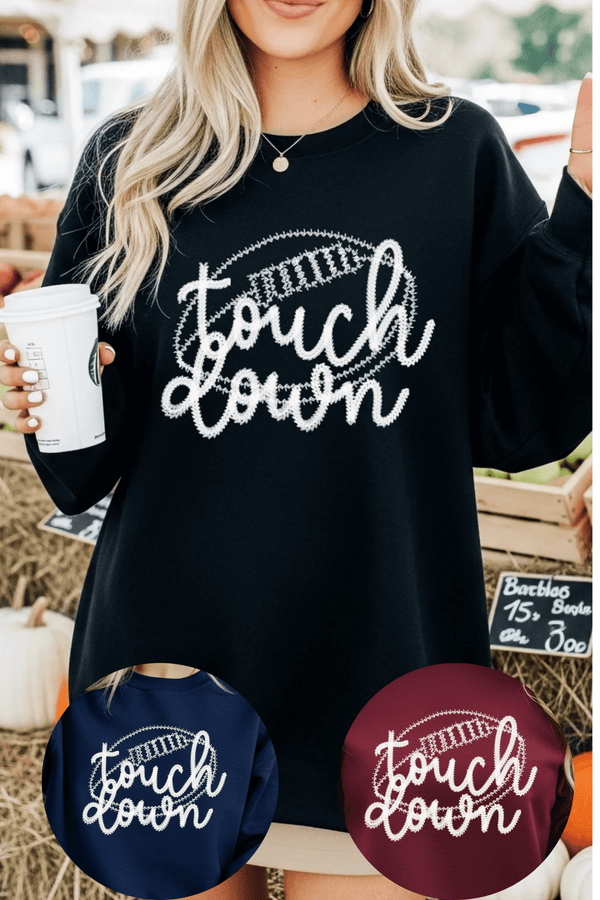 Touch Down Sweatshirt - LISA MARIE BOUTIQUE - Graphic Tee - S - Black Gildan Sweatshirt -