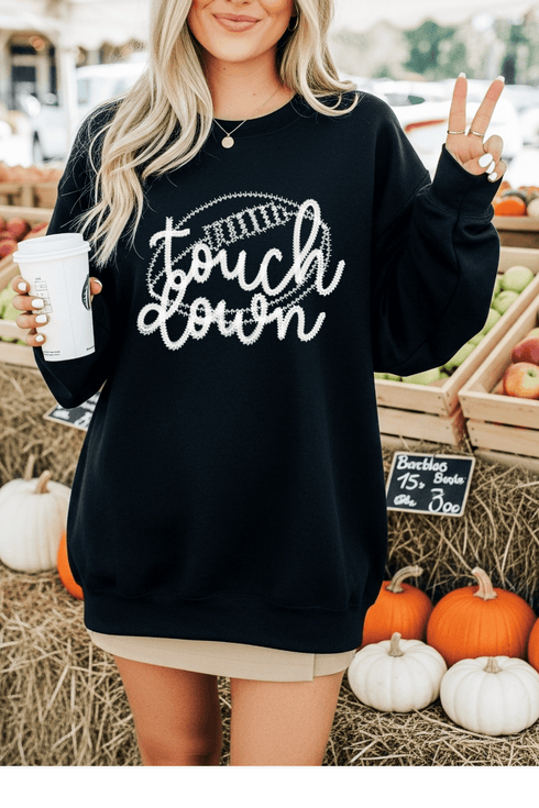 Touch Down Sweatshirt - LISA MARIE BOUTIQUE - Graphic Tee - S - Black Gildan Sweatshirt -