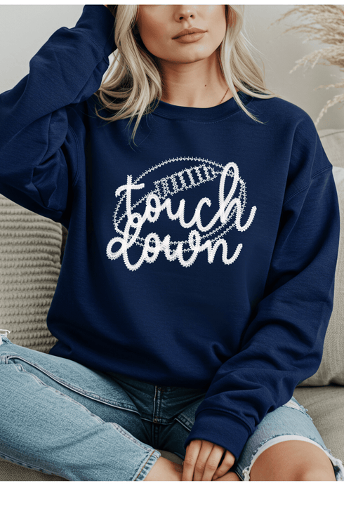 Touch Down Sweatshirt - LISA MARIE BOUTIQUE - Graphic Tee - S - Navy Gildan Sweatshirt -