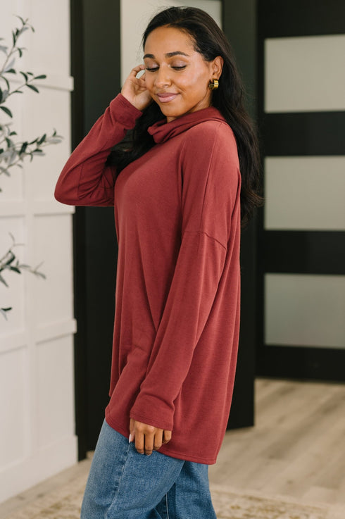 Travel Destination Cowl Neck Pullover in Wine - LISA MARIE BOUTIQUE - Womens - Small -