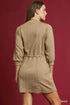 Umgee Drawstring Cable Knit Mini Dress with Pockets - LISA MARIE BOUTIQUE - TAUPE - XS -