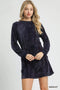 Umgee Velour Drawstring Mini Dress with Long Sleeves - LISA MARIE BOUTIQUE - MIDNIGHT - XS -