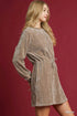 Umgee Velour Drawstring Mini Dress with Long Sleeves - LISA MARIE BOUTIQUE - MOCHA - XS -