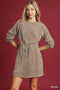 Umgee Velour Drawstring Mini Dress with Long Sleeves - LISA MARIE BOUTIQUE - MOCHA - XS -