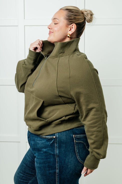 Under Her Spell Half Zip Pullover in Green - LISA MARIE BOUTIQUE - Tops - Small -