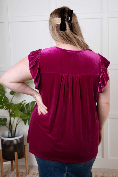 Velveteen Queen Blouse in Magenta - LISA MARIE BOUTIQUE - Blouses - Small -