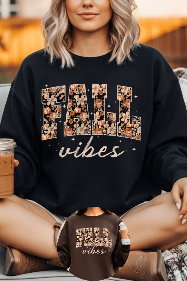 Vibes of Fall Sweatshirt - LISA MARIE BOUTIQUE - S - Black Gildan Sweatshirt -