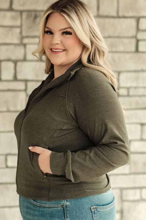 Where Are You Zip Up Jacket in Olive - LISA MARIE BOUTIQUE - Layers - Small -