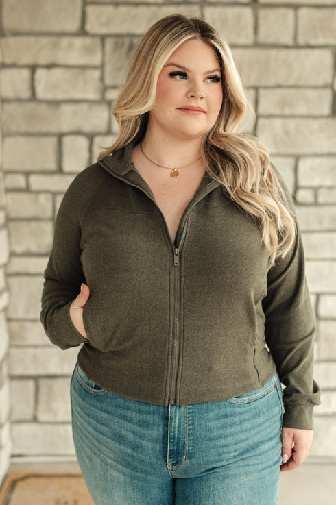 Where Are You Zip Up Jacket in Olive - LISA MARIE BOUTIQUE - Layers - Small -