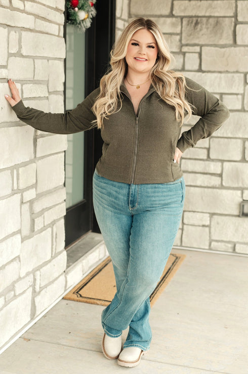 Where Are You Zip Up Jacket in Olive - LISA MARIE BOUTIQUE - Layers - Small -