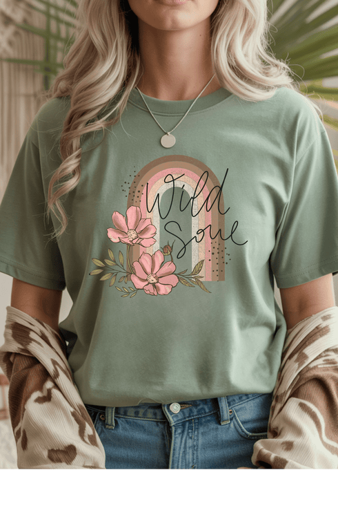 Wild Soul T-Shirt - LISA MARIE BOUTIQUE - S - Sage Gildan Tee -