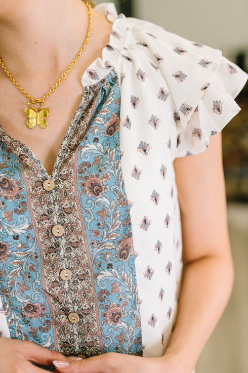 Willow Breeze Short Sleeve Blouse - LISA MARIE BOUTIQUE - Womens - Small -