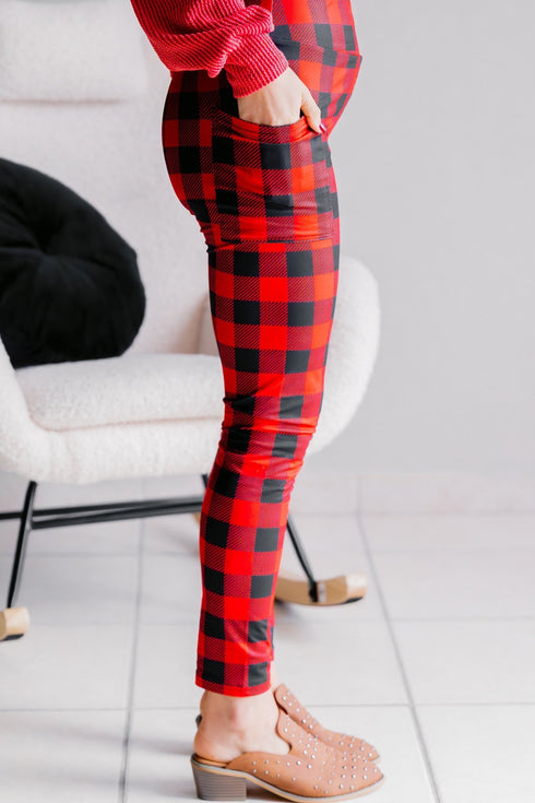 Winter Hearth Plaid Leggings - LISA MARIE BOUTIQUE - OS -