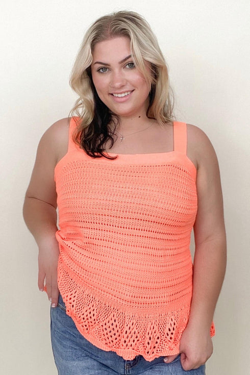 Davi & Dani Knit Peplum Tank Top Neon Orange SALE