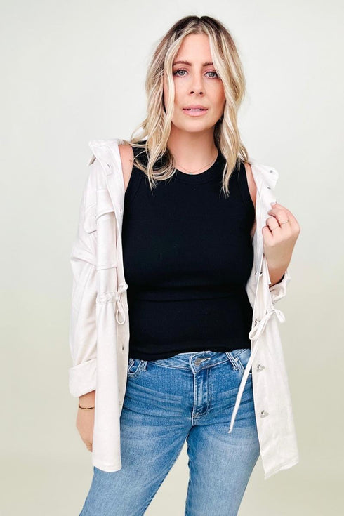 Cotton Bleu Faux Suede Shirt Jacket - LISA MARIE BOUTIQUE