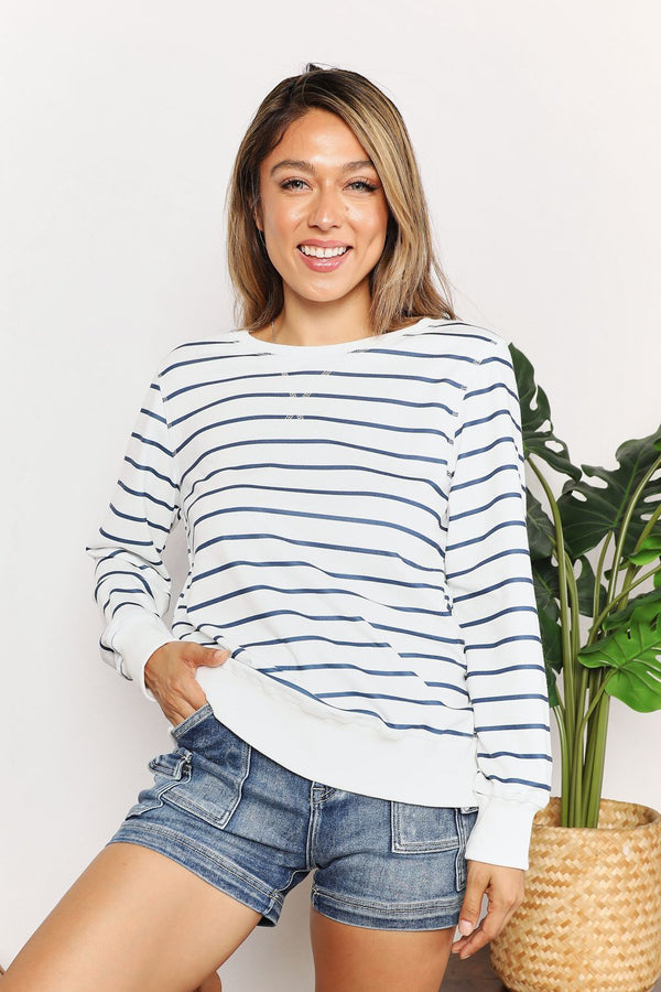 Double Take Striped Long Sleeve Round Neck Top - LISA MARIE BOUTIQUE