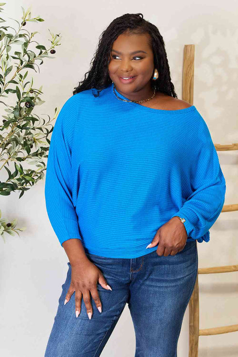 Zenana Full Size Round Neck Batwing Sleeve Blouse - LISA MARIE BOUTIQUE