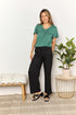 Double Take Ruched V-Neck Short Sleeve T-Shirt - LISA MARIE BOUTIQUE